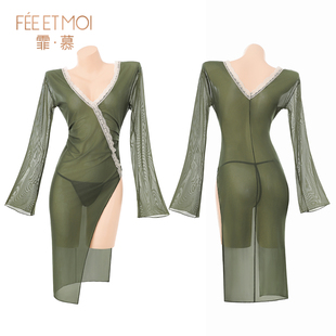 霏慕谜姬中式禅意深v斜襟长裙睡裙女独特绝美睡衣性感纯欲风氛围