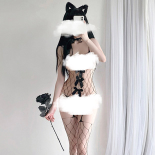 霏慕魅惑蝴蝶结渔网袜连身袜连体丝袜女创意黑丝全身袜全包袜情调