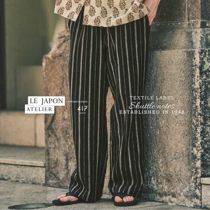 417EDIFICE棉麻竖条纹宽松长裤