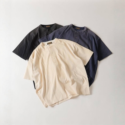 J.S.Homestead做旧亨利领短袖T恤