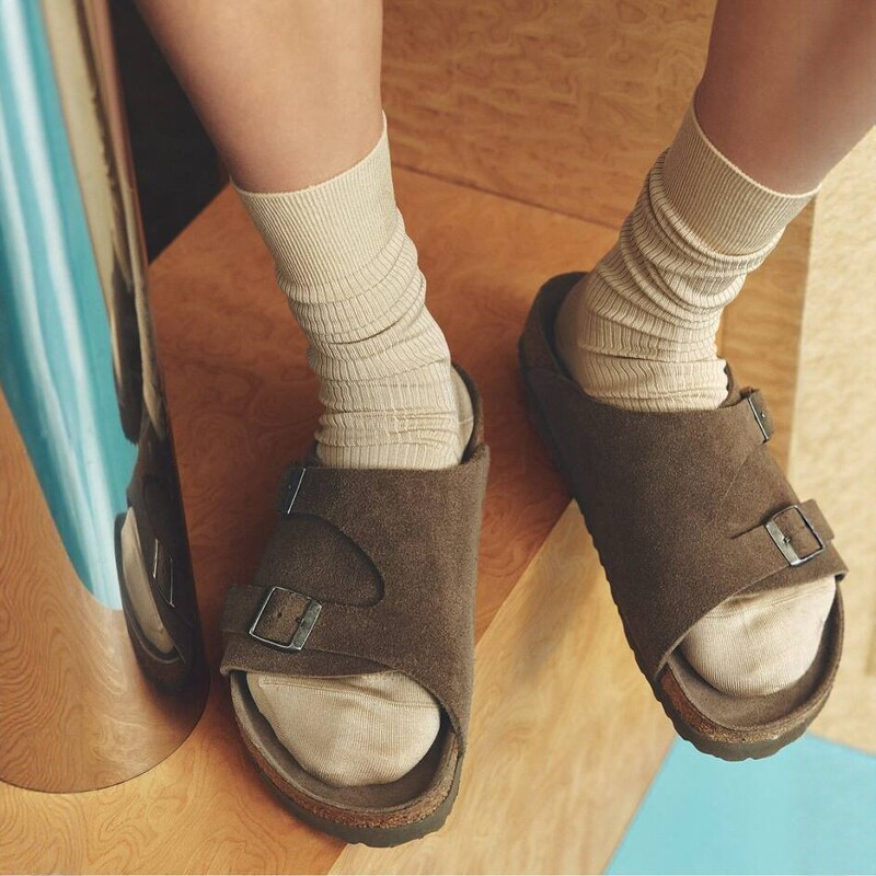 JSBIRKENSTOCK软木底麂皮凉拖