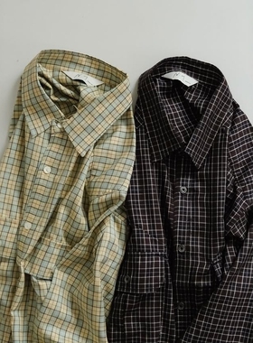 ANCELLM NEL CHECK OVER WORK SHIRT 26SS人造丝破坏工装格纹衬衫