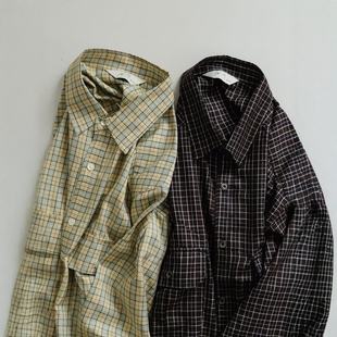 ANCELLM NEL CHECK OVER WORK SHIRT 26SS人造丝破坏工装格纹衬衫