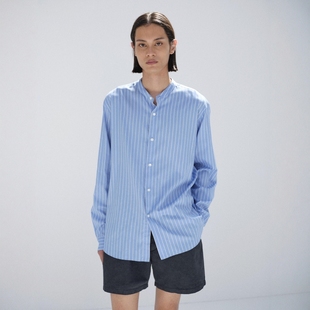 AURALEE STRIPE STAND COLLAR SHIRT 26SS长绒棉丝竖条纹立领衬衫