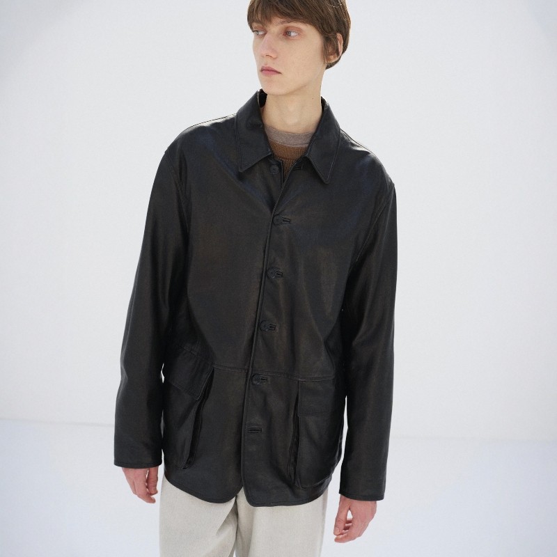 AURALEE TEXTURED LAMB LEATHER BLOUSON 26SS 复古植鞣羊皮夹克