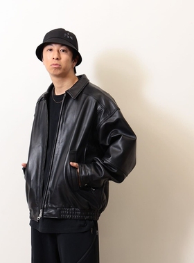 BEAMS leather blouson 25AW 复古小羊皮宽松下摆松紧夹克皮衣