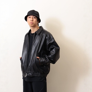 25AW blouson 复古小羊皮宽松下摆松紧夹克皮衣 leather BEAMS