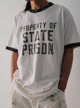BOWWOW US PRISONER TRIM TEE 25SS 复古油漆囚犯标语印花短袖T恤