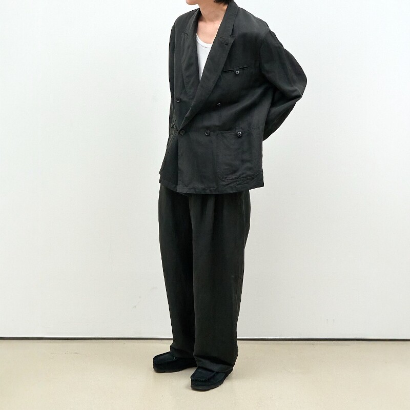 YOKE亚麻丝绸针织双排扣西装夹克