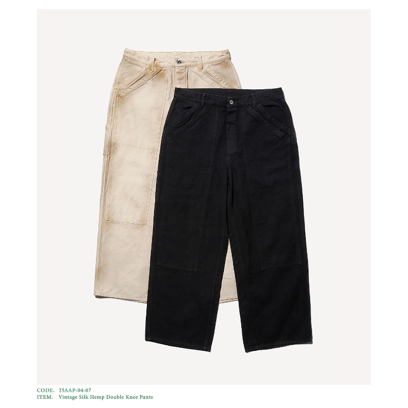 A.PRESSE Vintage Double Knee Pants25AW复古丝绸汉麻双膝工装裤