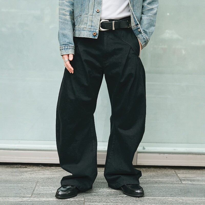 CONZ all black curve denim 26SS 立体剪裁廓形弯刀黑色牛仔裤