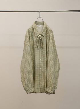 ANCELLM BOW-TIE CHECK SHIRT 26SS 人造丝混纺领结宽松格纹衬衫