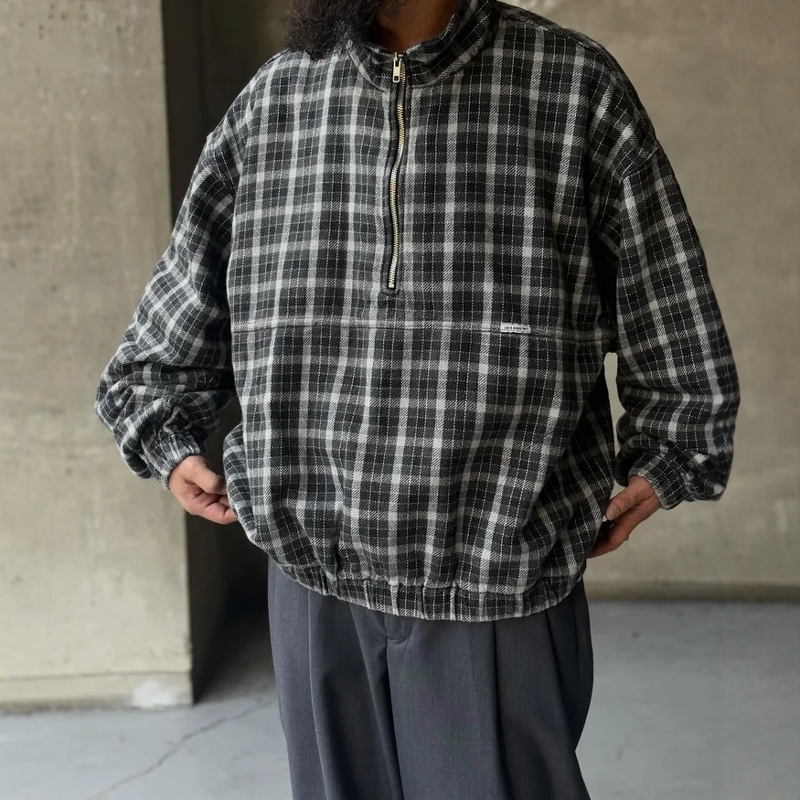 COOTIE法兰绒重磅格纹半拉链卫衣