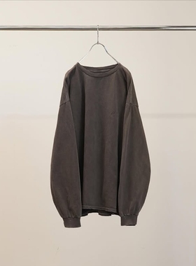 ANCELLM EMBROIDERY DYED LS 26SS 定番做旧刺绣染色宽松长袖T恤