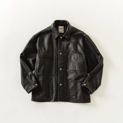 BOWWOWB&Y长款口袋工装牛皮夹克