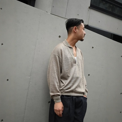 BATONER苎麻羊毛船长领针织衫