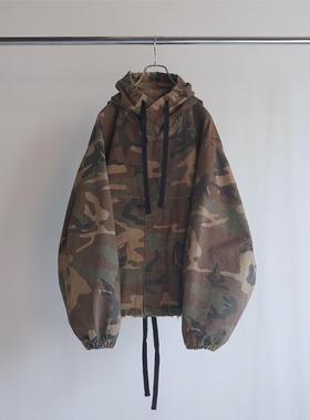 ANCELLM CAMO HOODIE JACKET24AW军事风迷彩短款抽绳工装连帽夹克