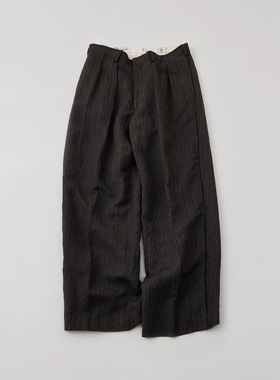 NICENESS S.SCHENKER Flying Trousers 25AW羊毛亚麻条纹宽松西裤