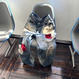 back PANTS25AW补丁破坏牛仔裤 STRAIGHT DENIM ANCELLM×Laid