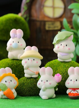 可爱兔子蛋糕装饰树脂摆件萝卜小兔子宝宝百天周岁生日田园风插件