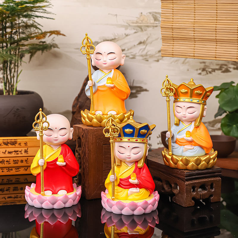 地藏王菩萨小和尚摆件禅意沙弥佛祖卡通萌人物工艺品坐佛桌面装饰