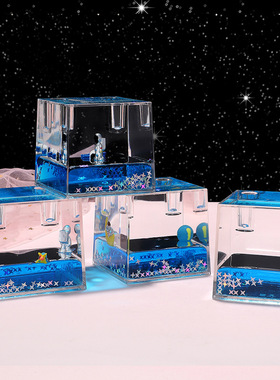 创意笔插星空油滴太空人宇航员液体流沙解压油漏新奇儿童玩具摆件