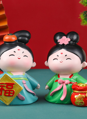 创意唐仕女小摆件新中式古风汉服娃娃玩偶好寓意桌面装饰文创礼物