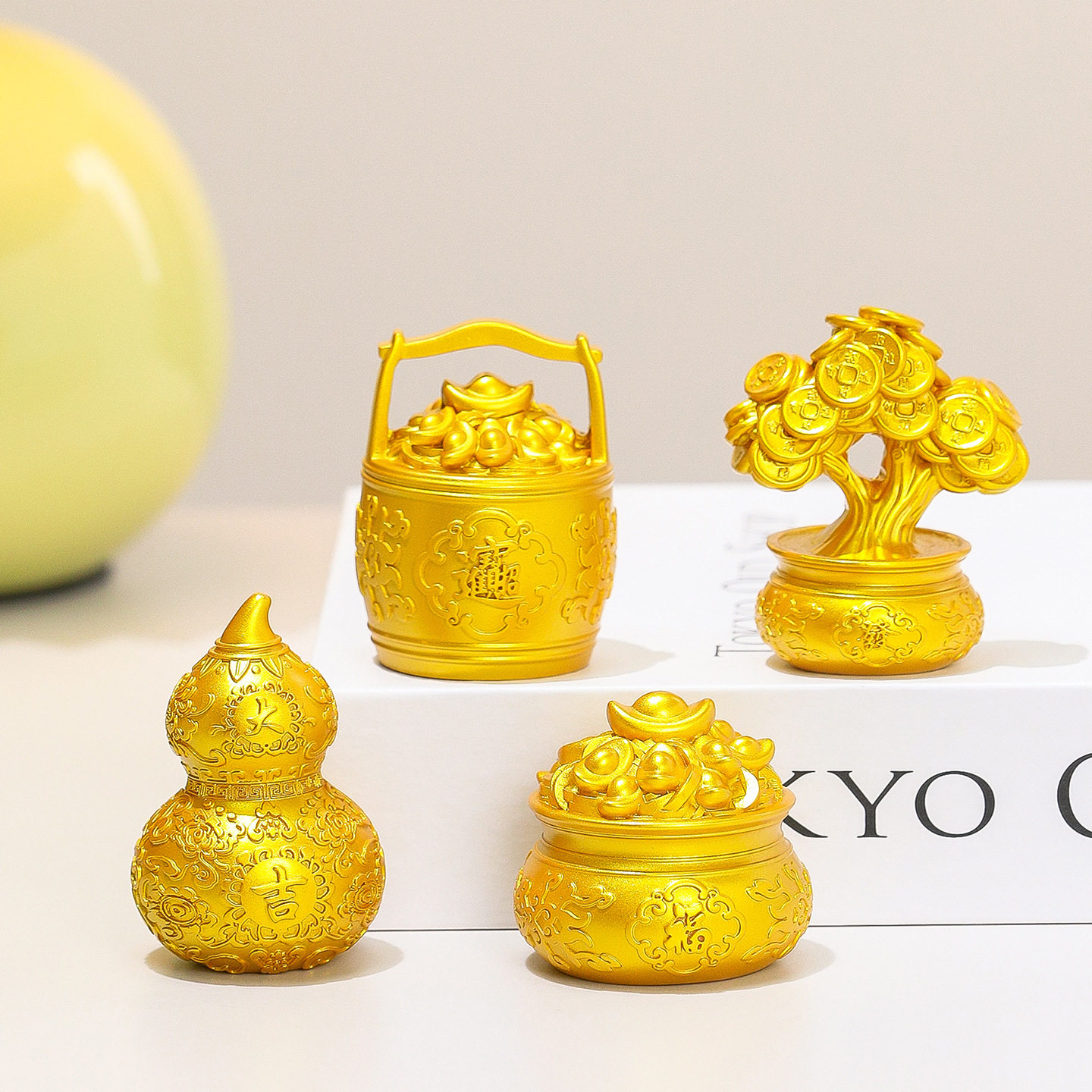 招财进宝聚宝盆一桶金钱袋金元宝摆件发财树小汽车载办公桌装饰品