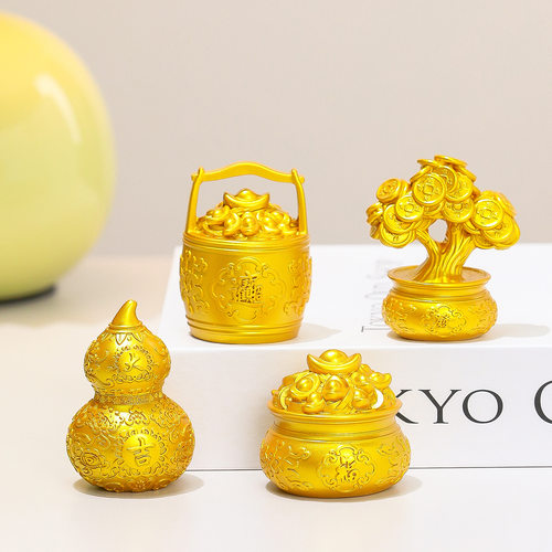招财进宝聚宝盆一桶金钱袋金元宝摆件发财树小汽车载办公桌装饰品