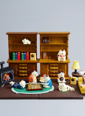 ZAKKA日式杂货家居书房书柜场景摆设迷你猫咪系列树脂工艺品装饰