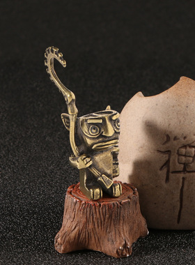 复古黄铜机器人守卫摆件卡通迷你古代人物侍卫桌面摆件古铜工艺品
