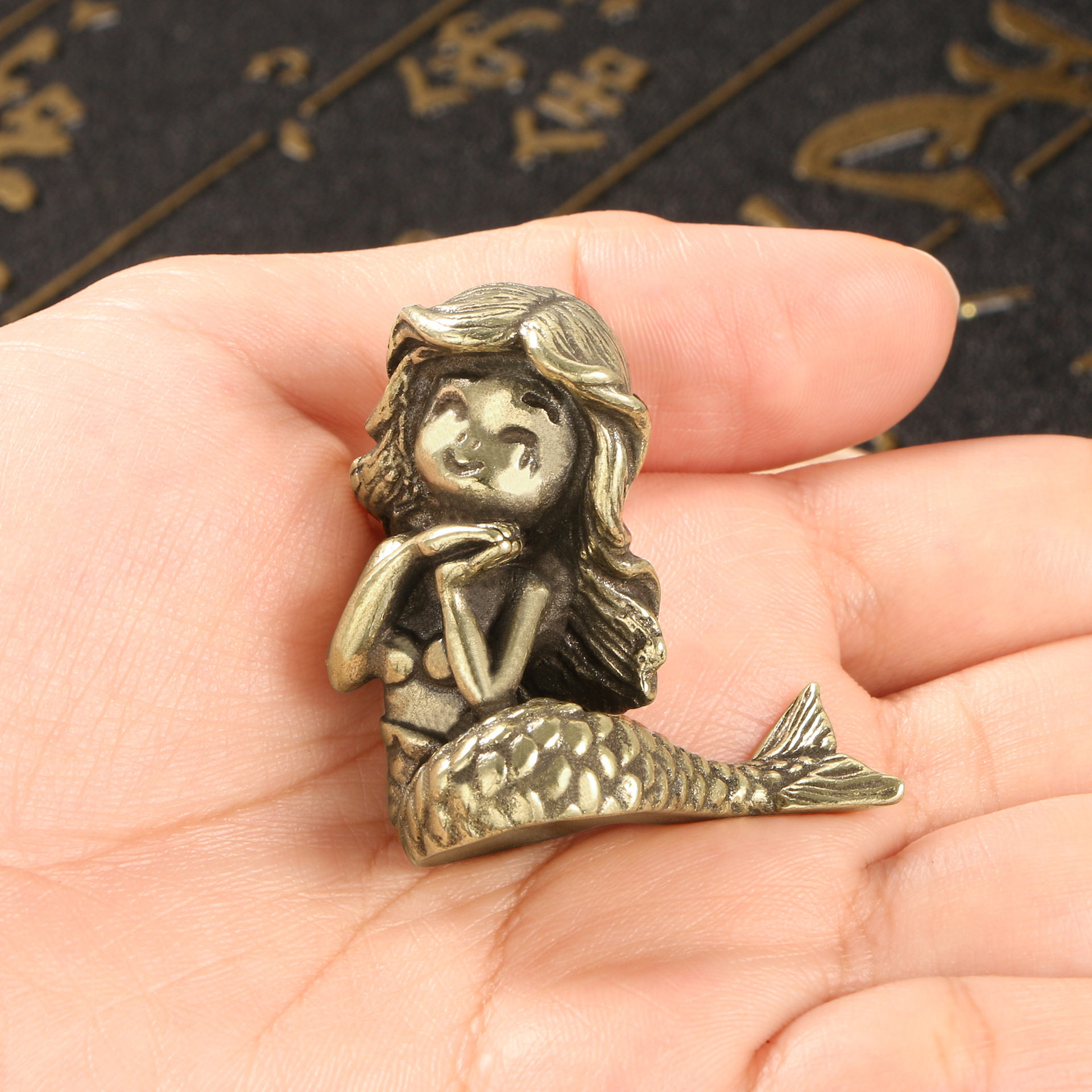 黄铜摆件美式童话世界美人鱼创意特色做旧茶宠装饰品工艺品收藏