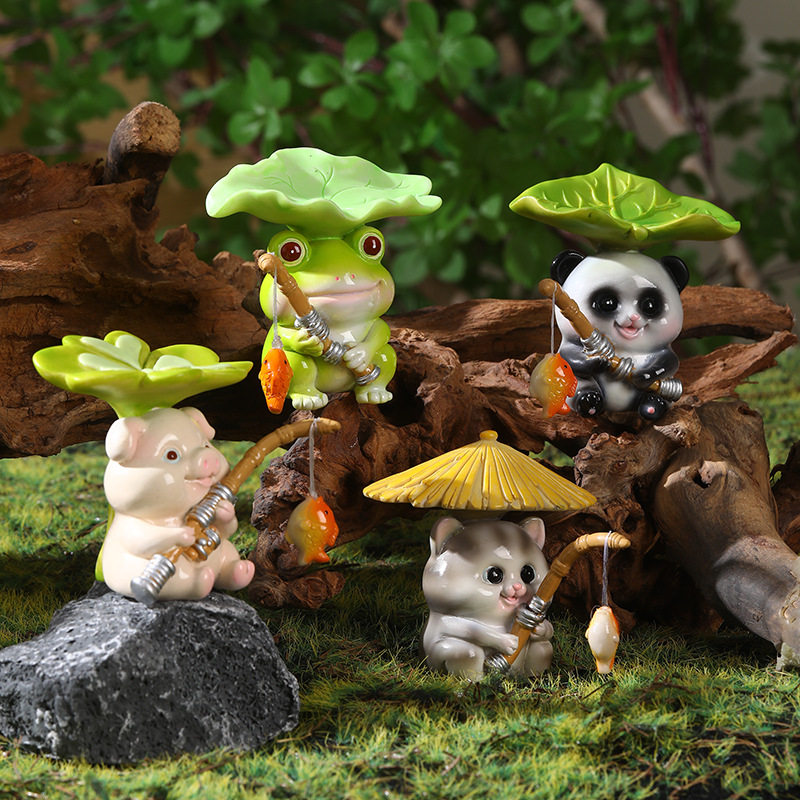 青蛙钓鱼水景装饰户外花园庭院盆景流水鱼池假山造景观桌面小摆件