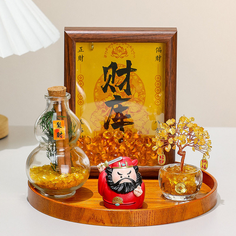 家居入户门玄关财神爷套装装饰品摆件乔迁新居肉桂发财树创意礼品