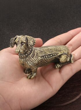 跨境仿古董古玩大狗狗黄铜摆件腊肠犬实心铜摆设装饰生肖狗工艺品