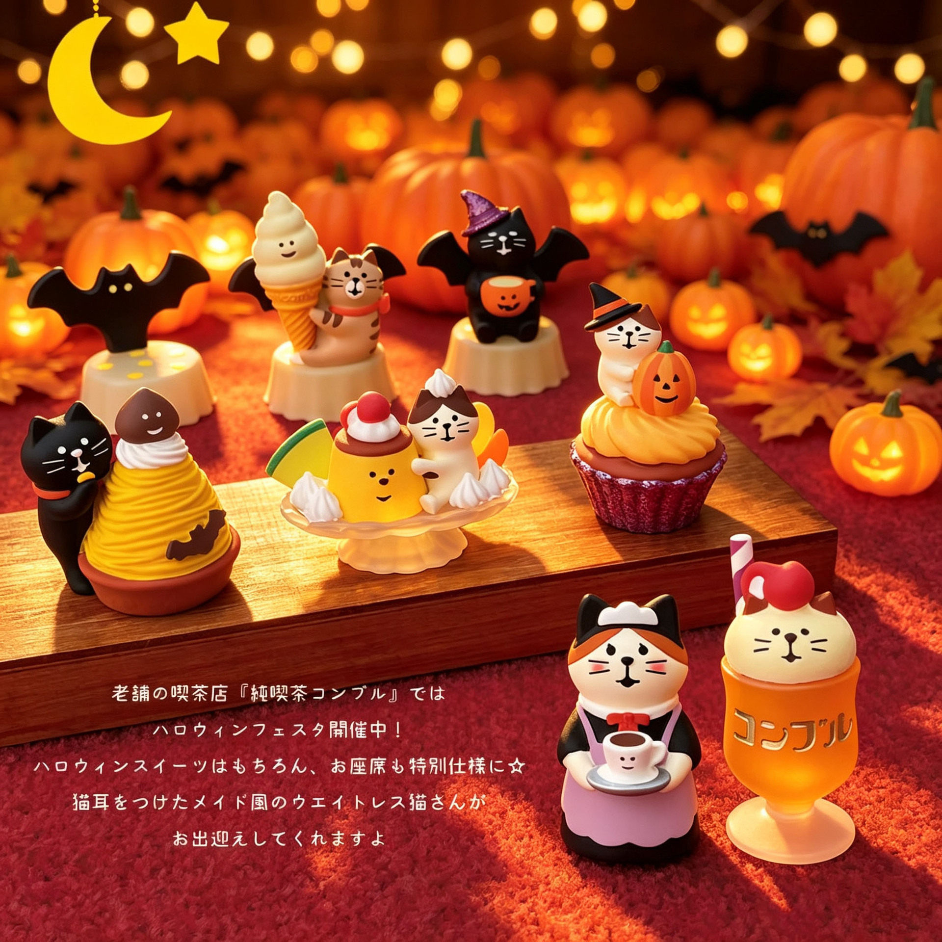 日式杂货猫咪万圣节南瓜蝙蝠幽灵树脂工艺品桌面装饰品小摆件礼物