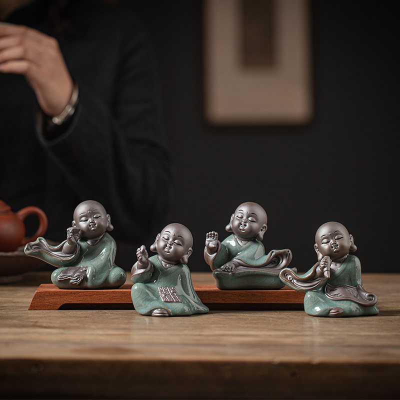 中式禅意陶瓷人物琴棋书画客厅玄关书房茶室桌面博古架小和尚摆件