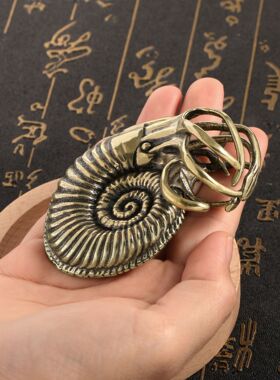 跨境欧洲巨型角石菊石鹦鹉螺蛇石做旧仿古玩黄铜摆件铜工艺品收藏