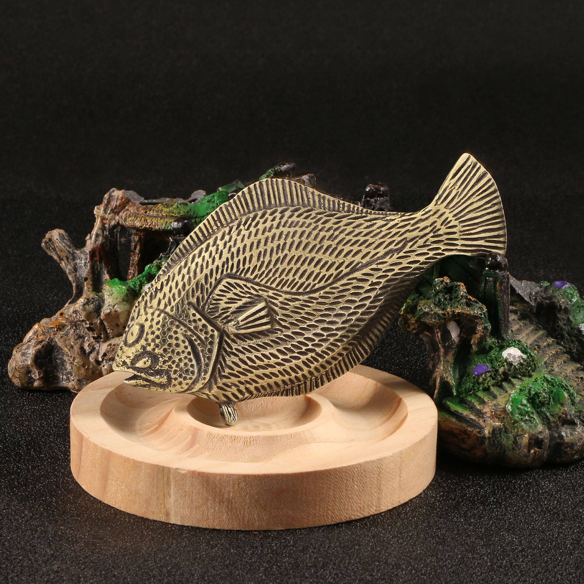 仿古玩做旧大比目鱼黄铜摆件海洋生物金属模型摆设展示收藏工艺品