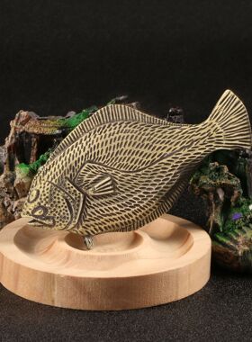 仿古玩做旧大比目鱼黄铜摆件海洋生物金属模型摆设展示收藏工艺品