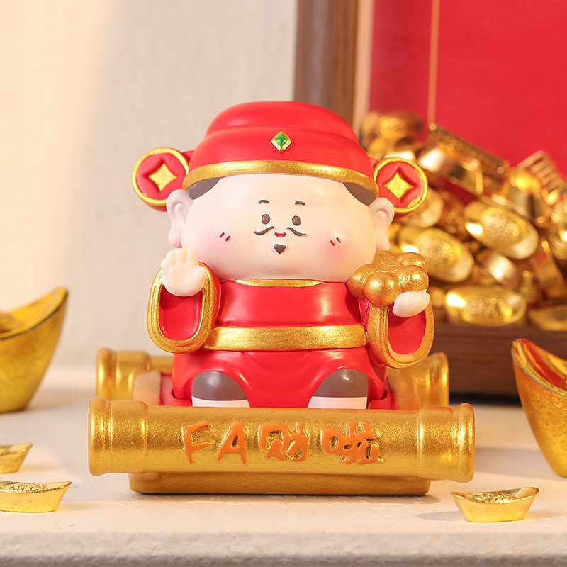 创意财神爷摆件手机支架可爱办公桌面工位发财装饰品入职礼物实用