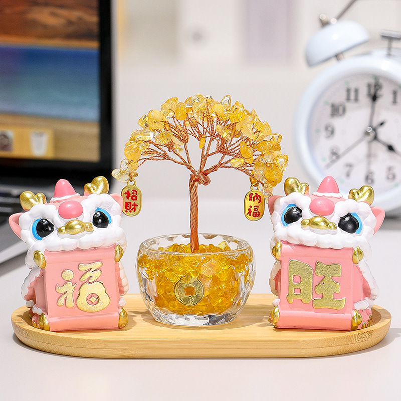 国潮舞狮小摆件办公室桌面Q版迷你醒狮手办装饰新年春节送礼好物