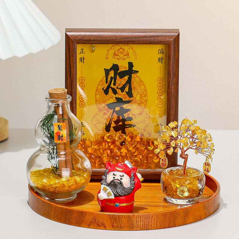 创意新中式福喜神仙发财树套装入户门家居摆件肉桂元宝搬新家装饰