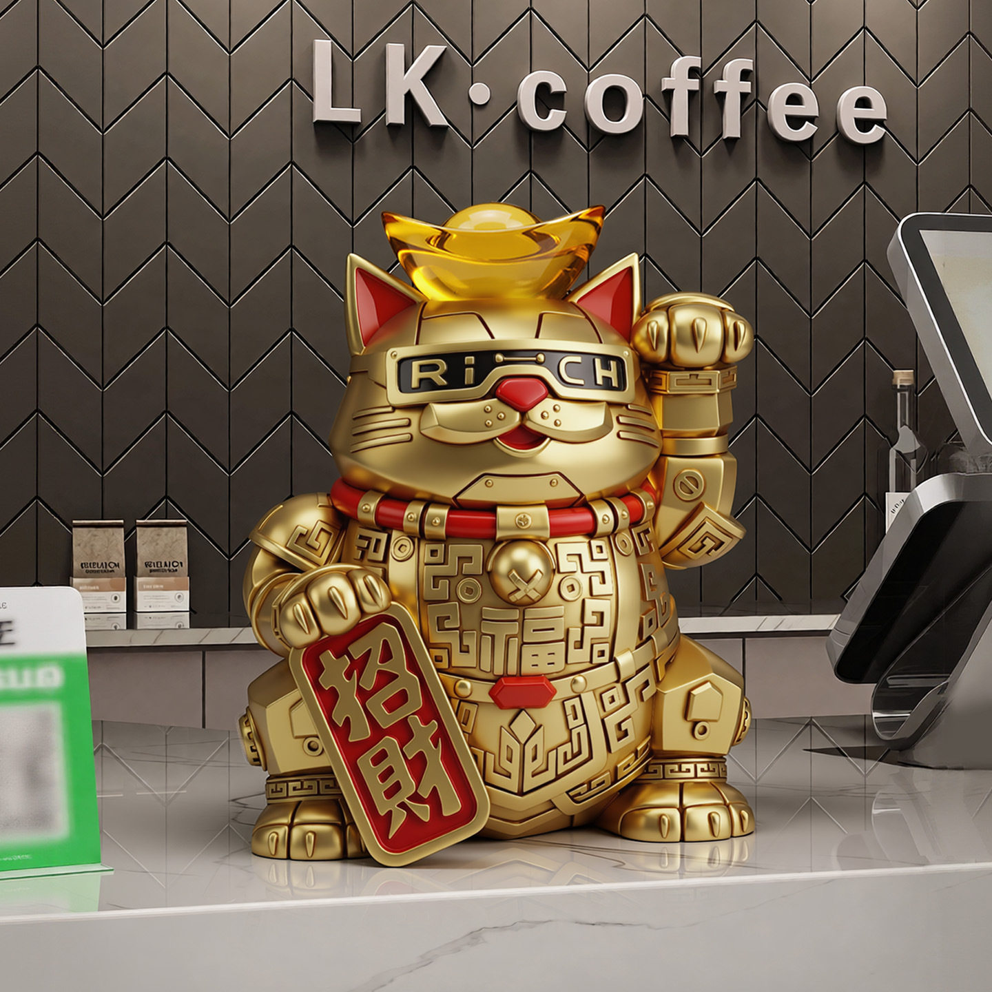 招财猫摆件店铺收银台新店开业礼物前台二维码收款装饰品乔迁礼物