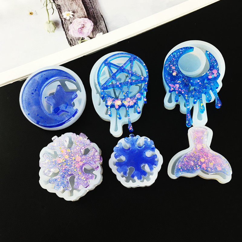 水晶滴胶手工diy卡通小模具流泪星星月亮星鱼尾雪花硅胶模具镜面