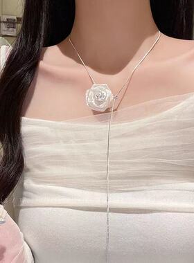 超仙网纱玫瑰花项链女可抽拉调节