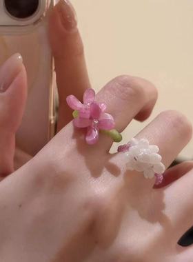 紫罗兰花朵戒指女弹力绳