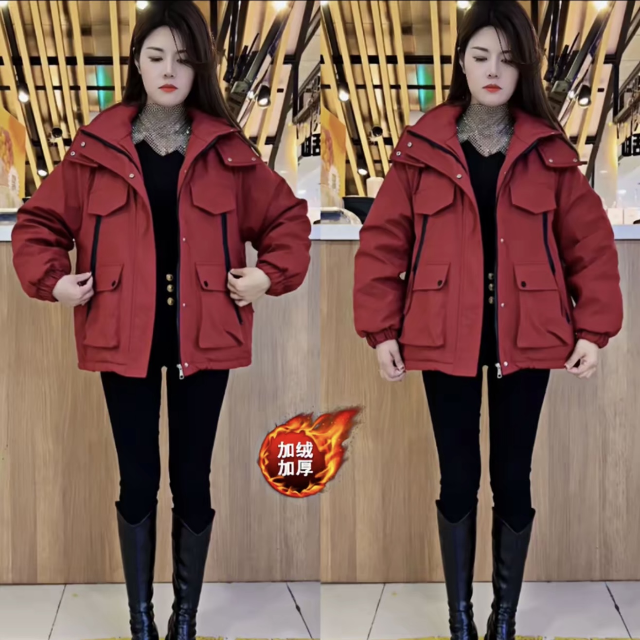 秋冬季加绒加厚保暖冲锋衣外套女