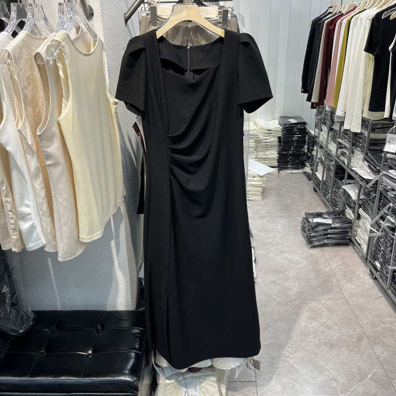 欧洲站黑色短袖连衣裙女夏