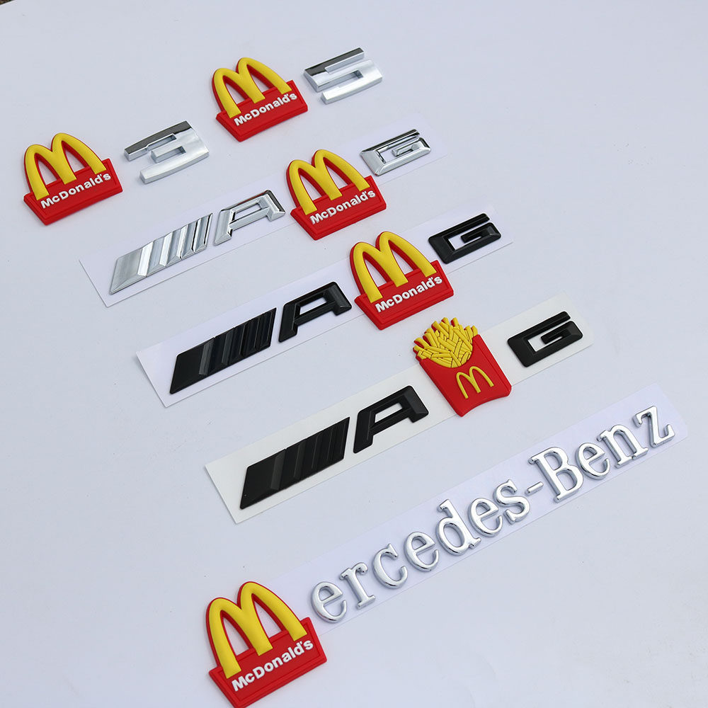 适用于特斯拉麦当劳AMG奔驰字标后尾标装饰M车标金拱门MODEL3车贴